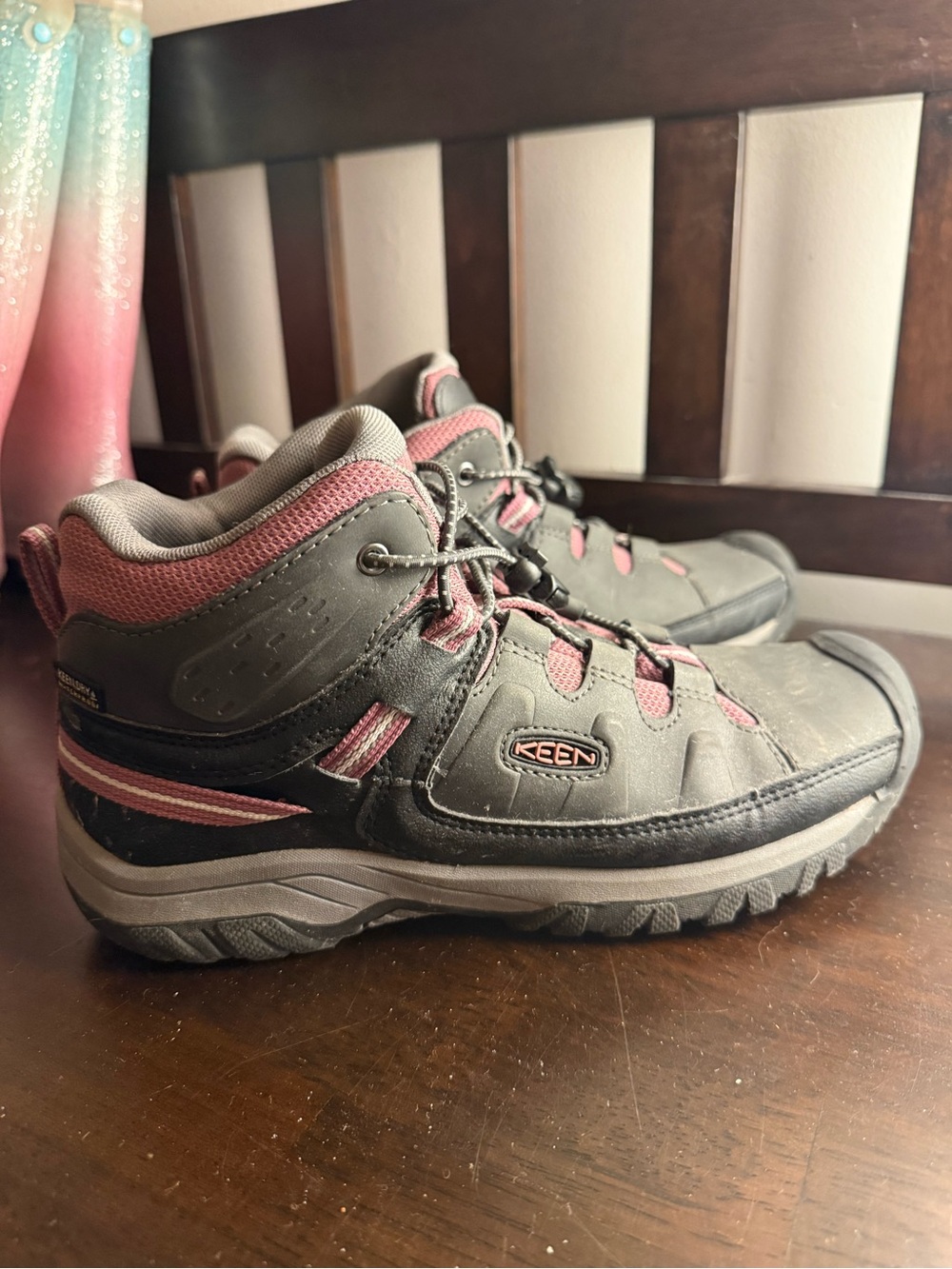 Keen Kids Gray and Pink Mid-Top Hiking Boots